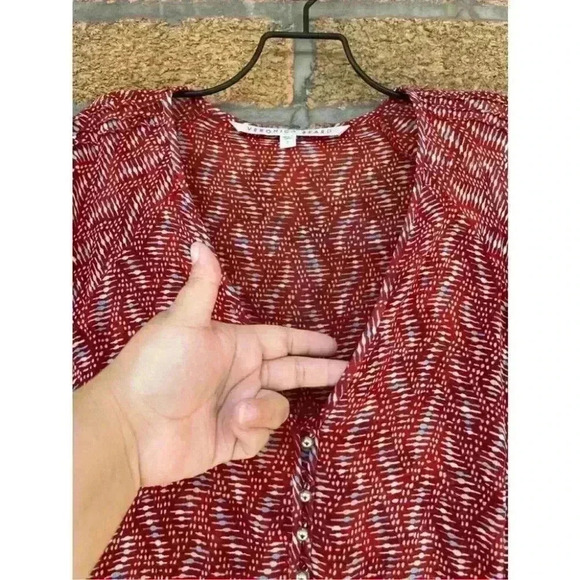 Veronica Beard Womens Priya pintucked printed silk-georgette mini dress Brick 2 - Picture 5 of 16